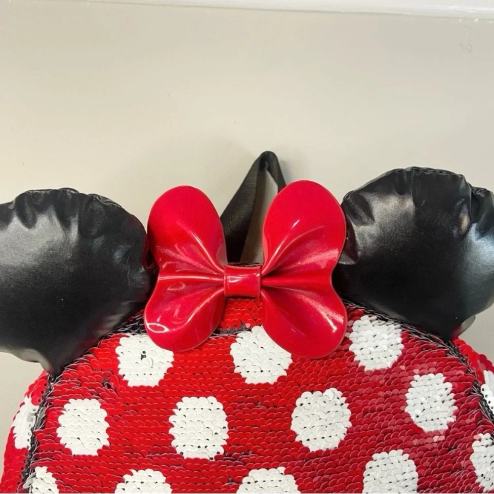 Disney Parks Minnie Mouse Ears & Bow Sequin Polka Dot Color Change Backpack NEW